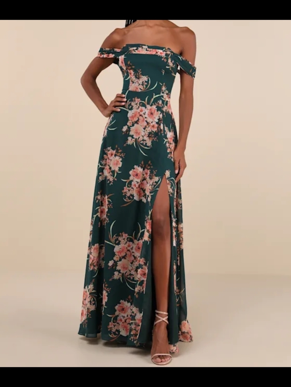 Lulu's Teal Floral Off-Shoulder Maxi Dress